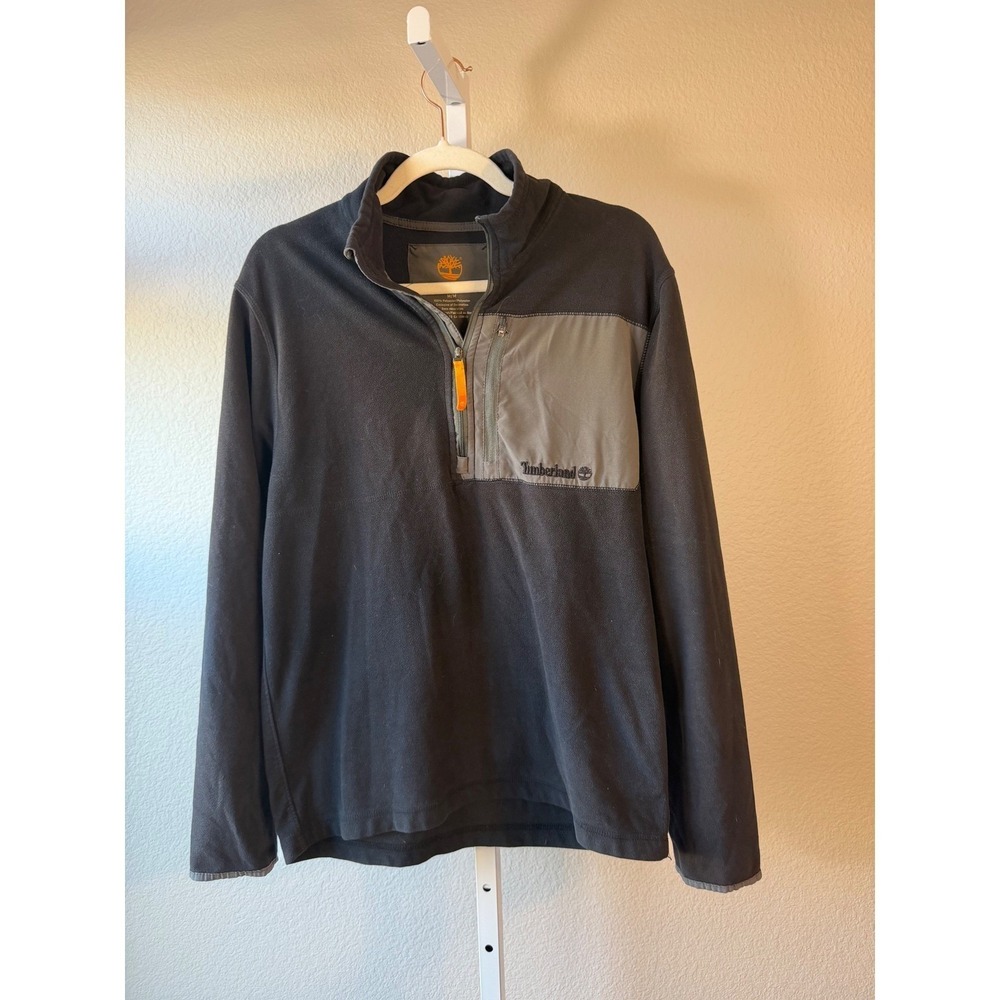 Timberland Mens Quarter Zip Fleece Pullover Charcoal Gray Medium Outdoor Hiking - Picture 3 of 9
